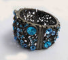 Blue Bling AB rhinestone Wide Cuff Bracelet, Signed RR - Vintage Lane Jewelry