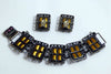 Sarah Coventry Midnight Magic Art Glass Panel Bracelet and Clip Earrings - Vintage Lane Jewelry