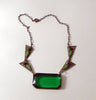 Vintage Art Deco Enameled Filigree and Large Emerald Green Glass Necklace - Vintage Lane Jewelry