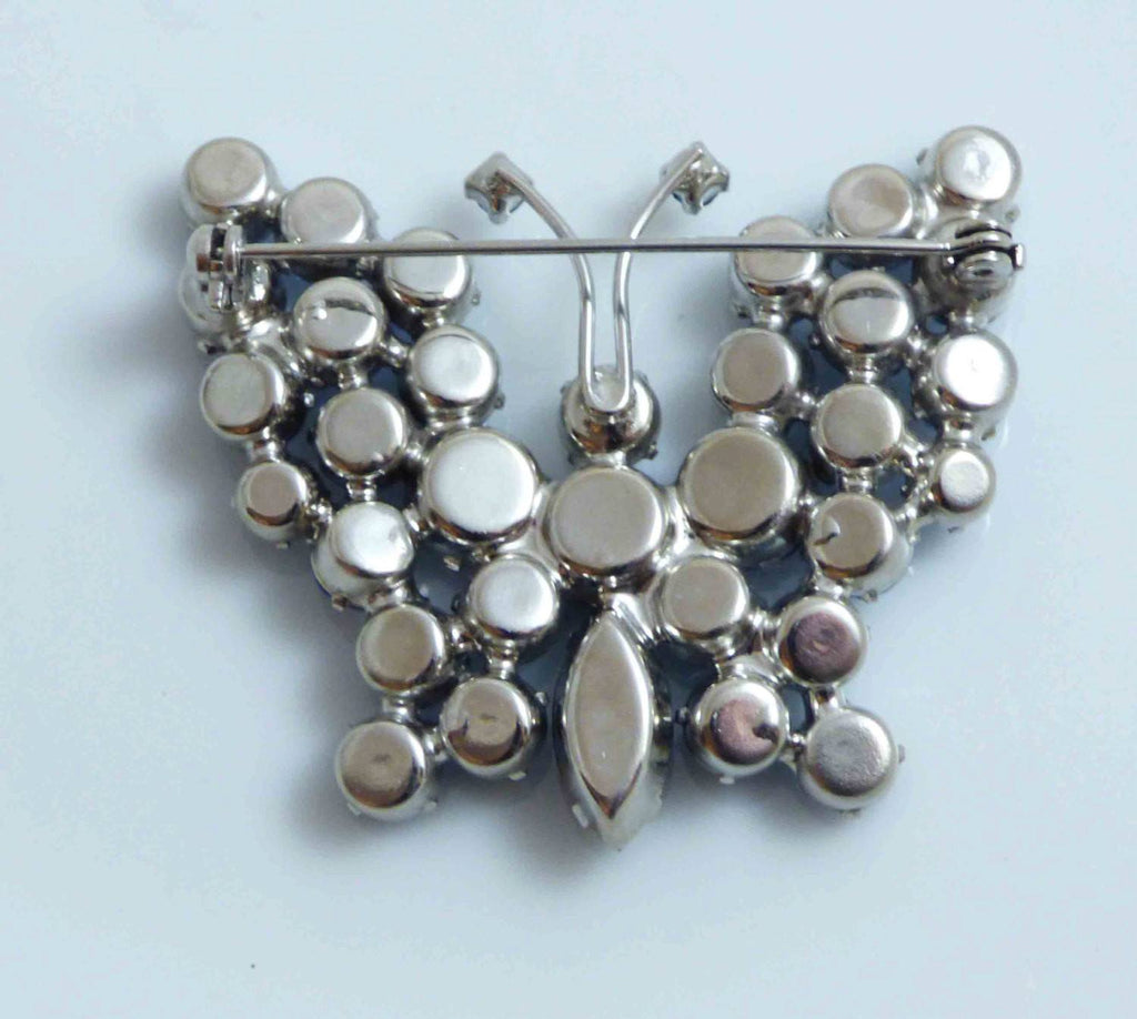 Butterfly Brooch Blue Rhinestones, figural pin, juliana style - Vintage Lane Jewelry