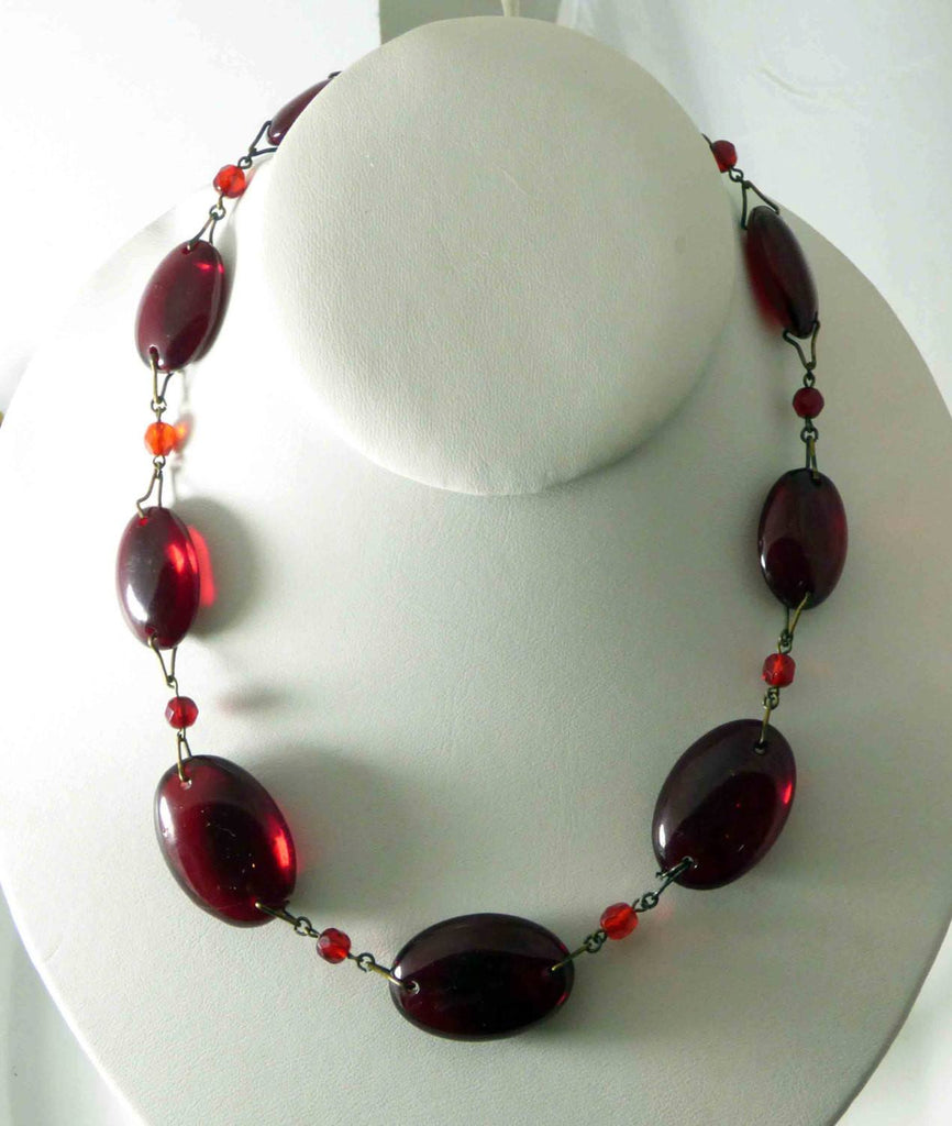 Vintage Art Deco Cherry Red Glass Bead Necklace - Vintage Lane Jewelry