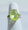 Vaseline Uranium Faceted Oval Cut Sterling Silver Ring with Peridot Accents, Size 5, Czech glass - Vintage Lane Jewelry