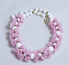Miriam Haskell Pink and White Poured Glass Flower Bead Necklace - Vintage Lane Jewelry