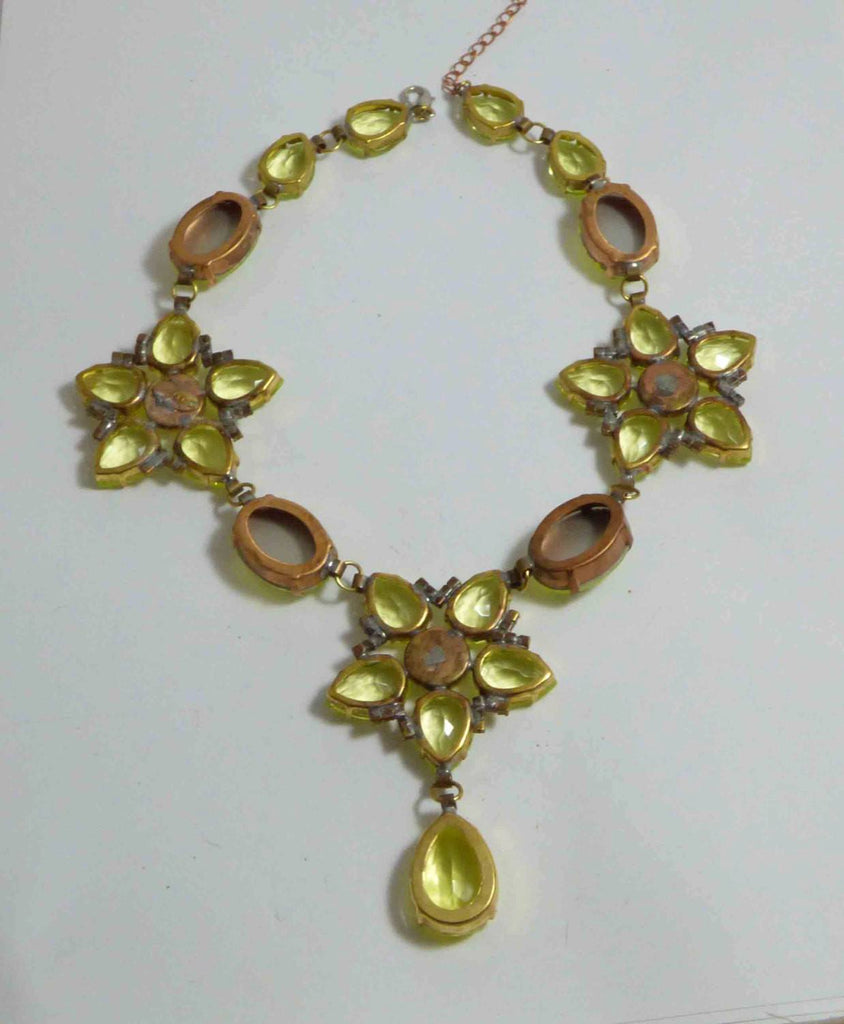 Czech Vaseline Uranium Flower Statement Necklace - Vintage Lane Jewelry