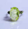 Vaseline Uranium Faceted Oval Cut Sterling Silver Ring with Peridot Accents, Size 5, Czech glass - Vintage Lane Jewelry