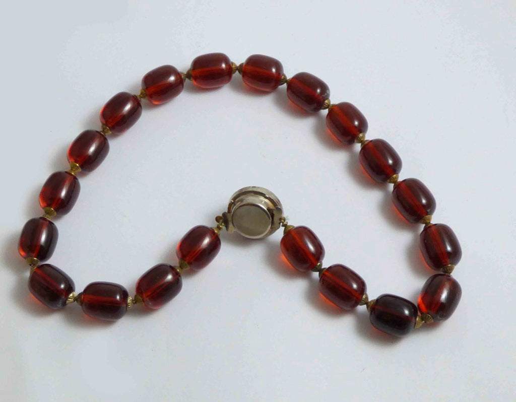 Antique Art Deco Bakelite Beaded Necklace Cherry Red - Vintage Lane Jewelry