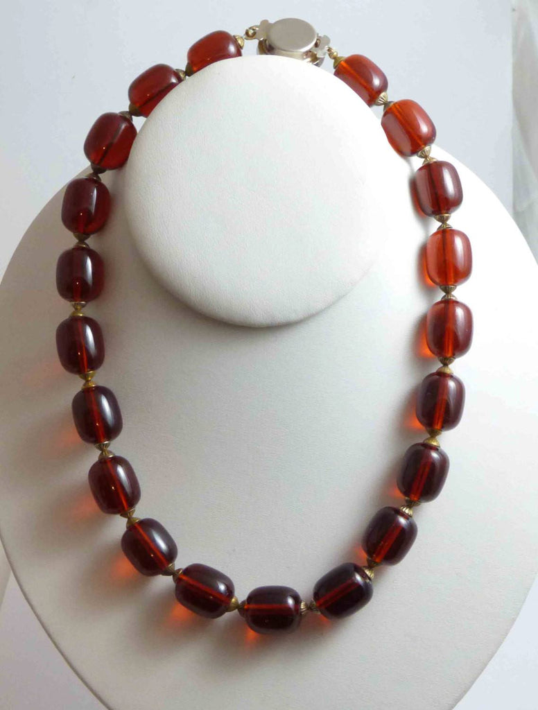Antique Art Deco Bakelite Beaded Necklace Cherry Red - Vintage Lane Jewelry