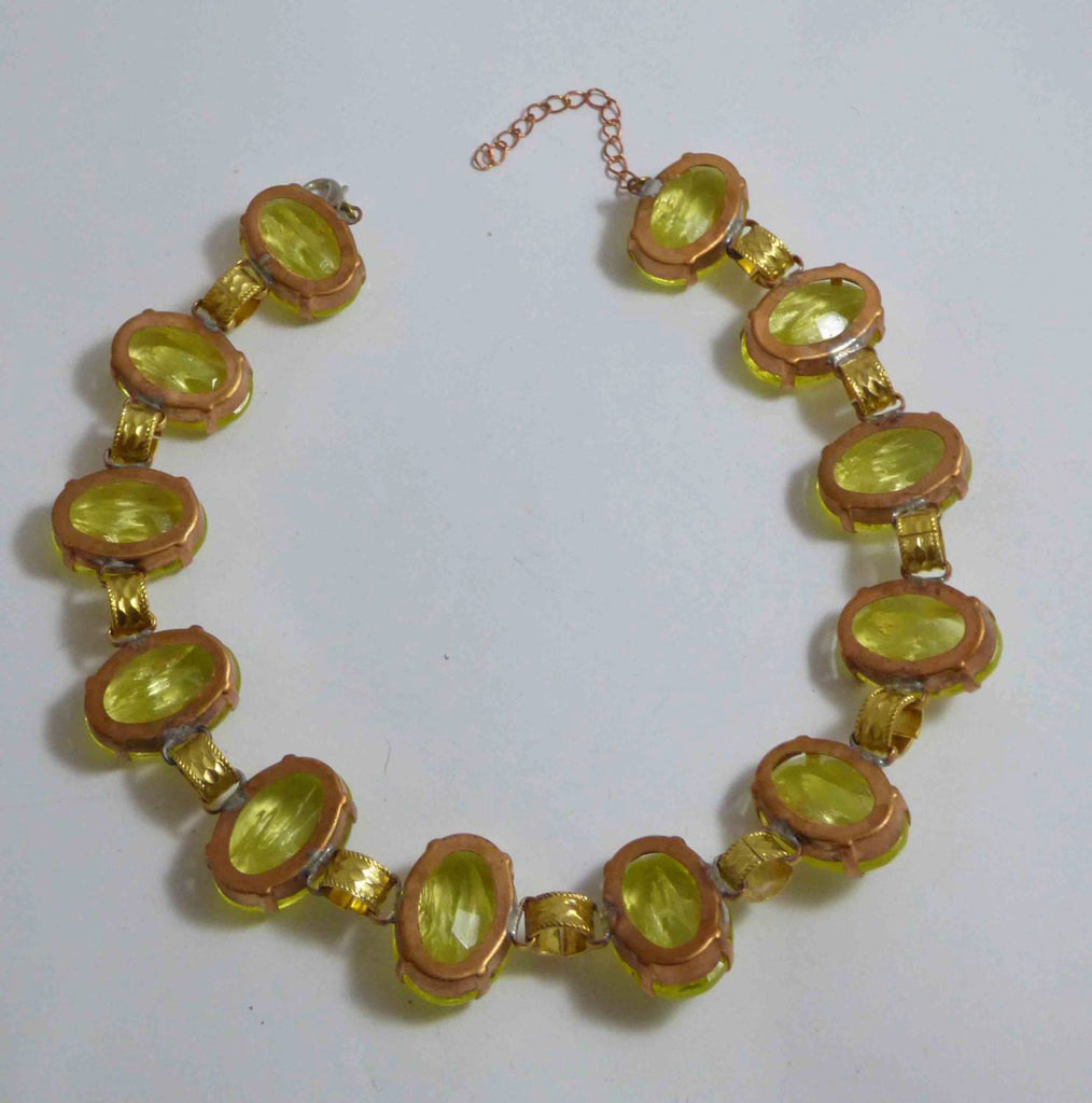 Czech Vaseline Uranium Statement Necklace Husar D - Vintage Lane Jewelry