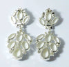 Czech Glass Opaque White Glass Stones Large Dangling Silver Plated Pierced Earrings - Vintage Lane Jewelry