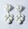 Czech Glass Opaque White Glass Stones Large Dangling Pierced Earrings - Vintage Lane Jewelry