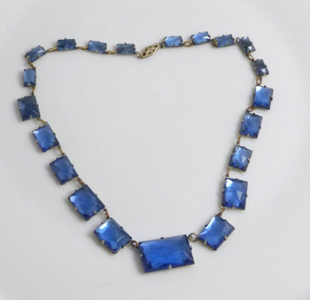 Vintage Art Deco Czech Vauxhall Sapphire Blue Glass Necklace - Vintage Lane Jewelry