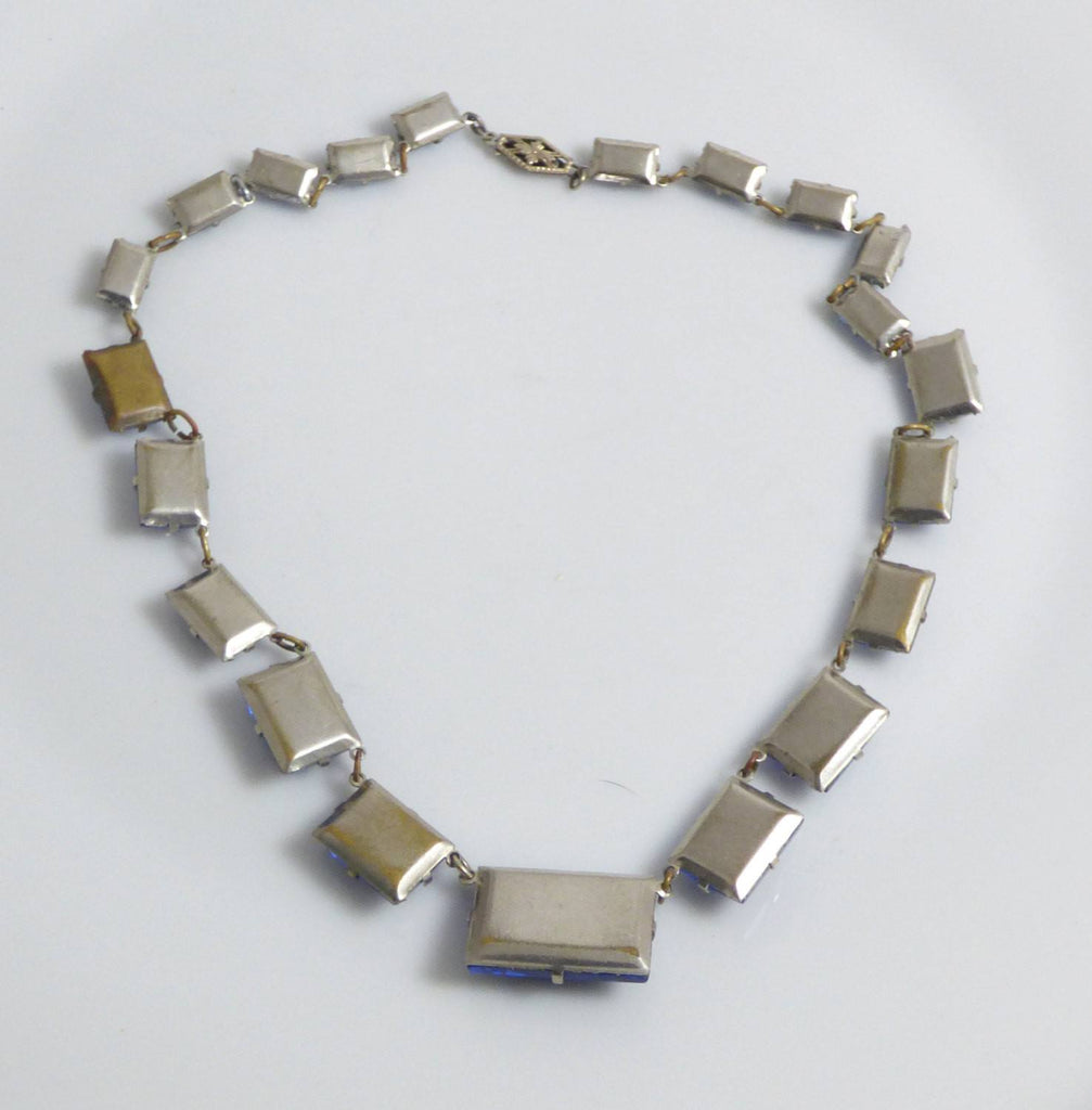 Vintage Art Deco Czech Vauxhall Sapphire Blue Glass Necklace - Vintage Lane Jewelry