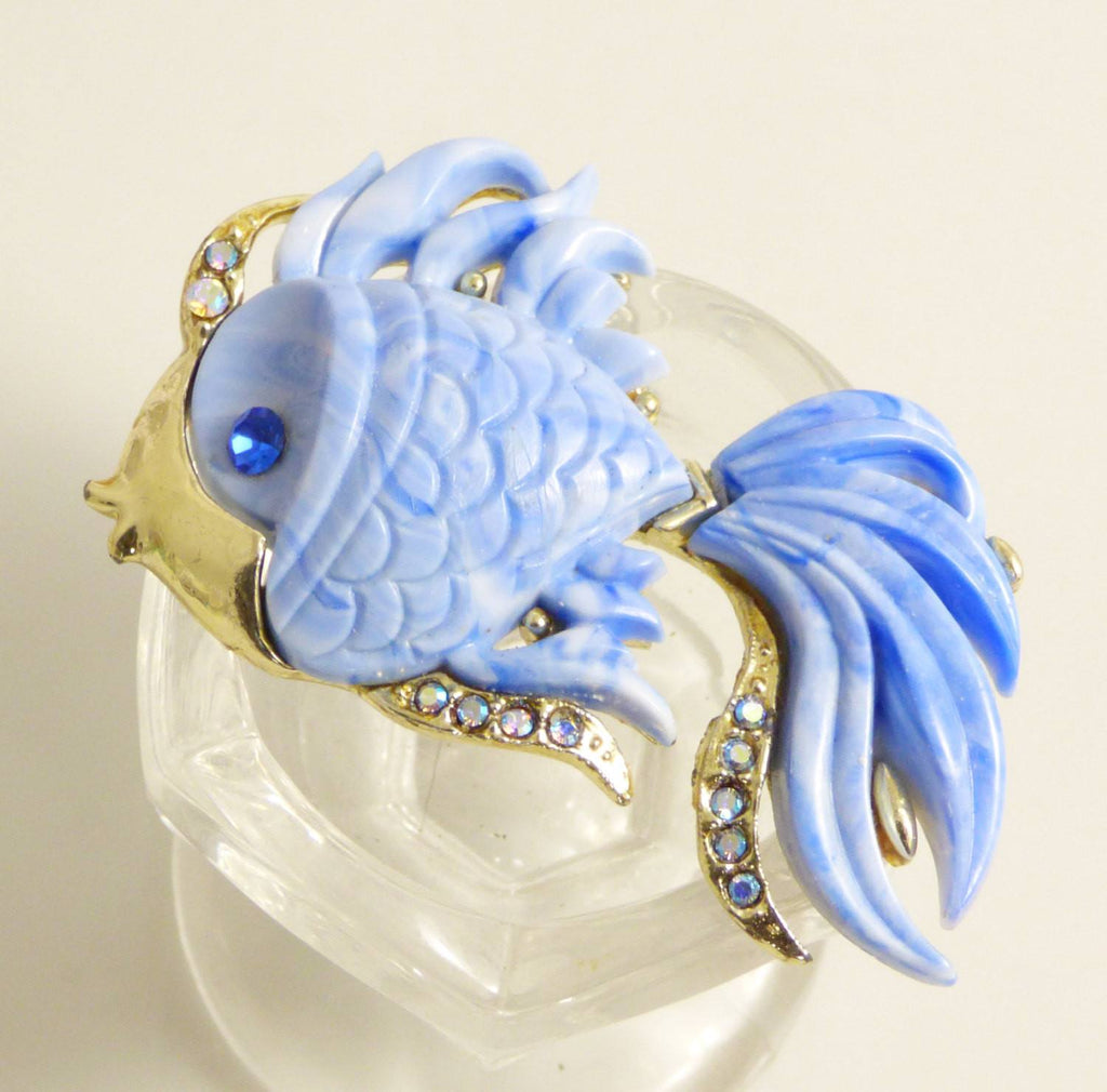 Hattie Carnegie Angel Fish Brooch Blue Lucite - Vintage Lane Jewelry