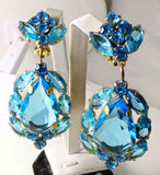 Huge Vivid Blue Czech Glass Statement Necklace and Clip earrings - Vintage Lane Jewelry