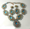 Huge Vivid Blue Czech Glass Statement Necklace and Clip earrings - Vintage Lane Jewelry