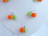 Berries, Sterling Silver Glass Leaves and Cloudberries Necklace - Vintage Lane Jewelry