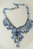 Vintage Alice Caviness Fringe Bib Blue Opalescent Art Glass Oval Rhinestone Necklace - Vintage Lane Jewelry