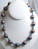 Venetian Wedding Cake Blue Necklace and Matching Clip Earrings - Vintage Lane Jewelry