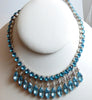 Vintage Blue Rhinestone Sparkling Dangle Fringe Necklace Choker - Vintage Lane Jewelry