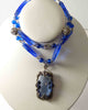 Art Deco Czech Large Sapphire Blue Glass Filigree Art Glass Necklace - Vintage Lane Jewelry