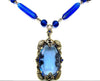 Art Deco Czech Large Sapphire Blue Glass Filigree Art Glass Necklace - Vintage Lane Jewelry