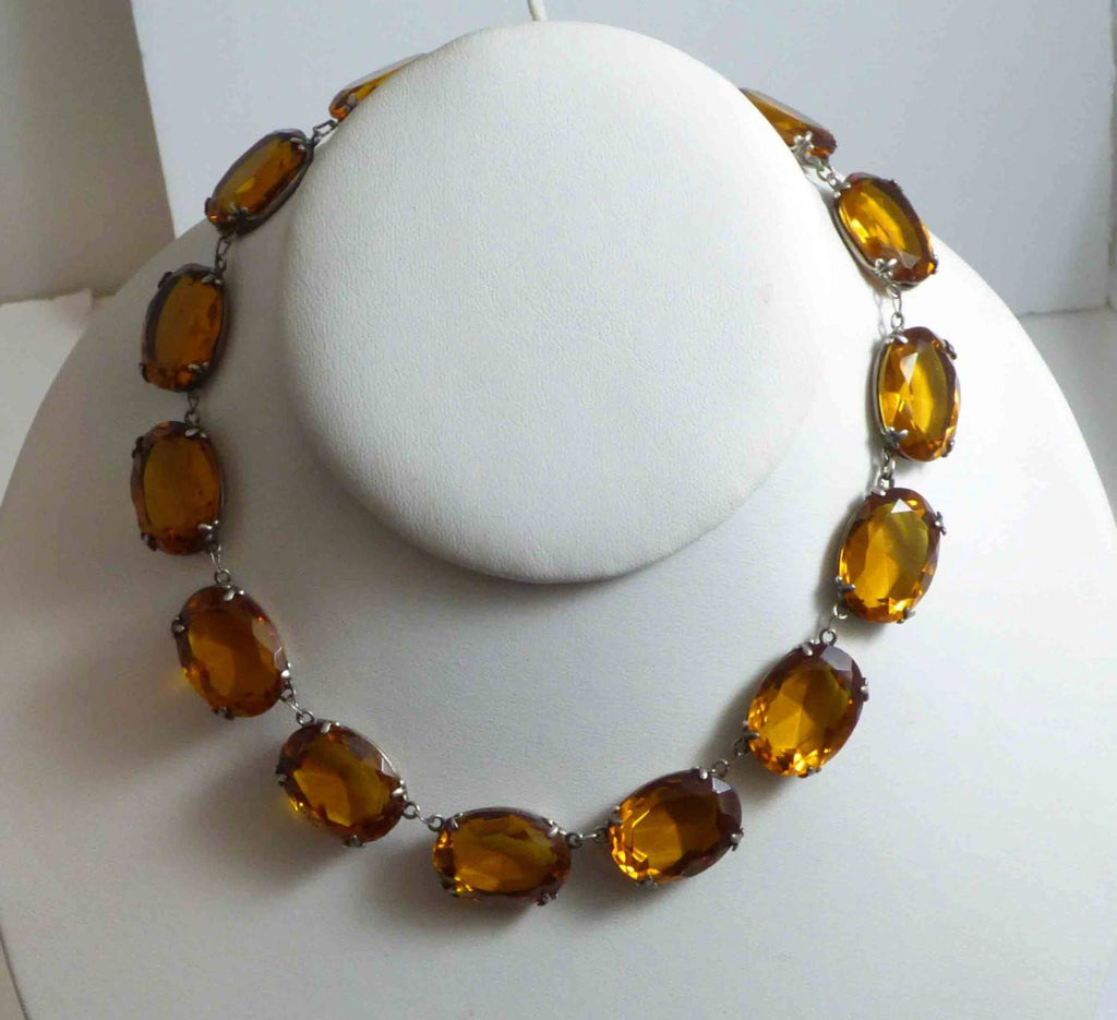 Art Deco Czech Topaz Glass Crystal Link Open Back Choker - Vintage Lane Jewelry