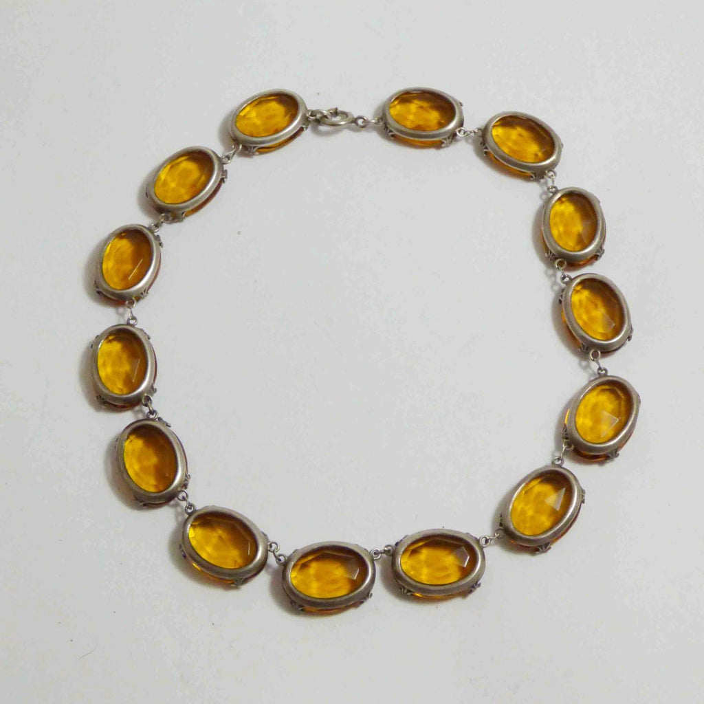 Art Deco Czech Topaz Glass Crystal Link Open Back Choker - Vintage Lane Jewelry