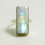 Rainbow Moonstone 14ct Sterling Silver Ring. Size 7 - Vintage Lane Jewelry