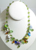 Glass Bird Green Beaded Necklace with Glass Leaves and Shapes - Vintage Lane Jewelry
