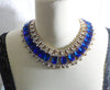 Czech Glass Cobalt Blue Rhinestone Bib Necklace, Husar D. - Vintage Lane Jewelry