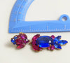 Large Czech Glass Dangling Clip Earrings Cobalt Blue and Hot Pink - Vintage Lane Jewelry