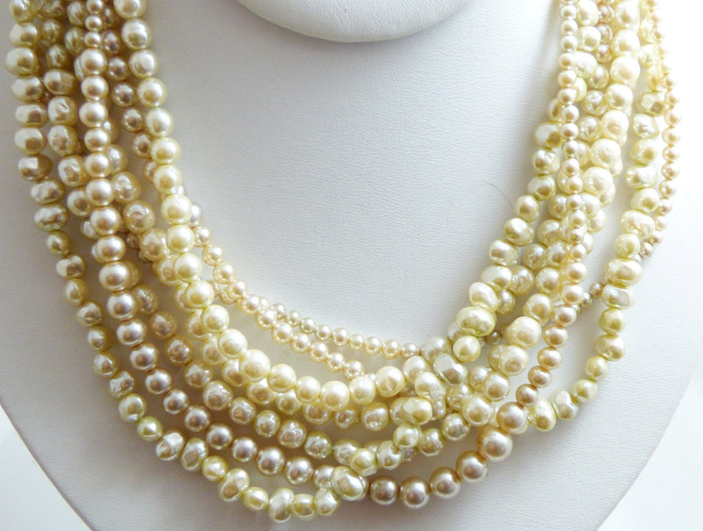 Miriam Haskell 7 Strand Baroque Glass Pearl Necklace, unique vintage