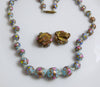 Italian Light Blue Wedding Cake Bead Necklace and Clip Earrings, Murano Glass - Vintage Lane Jewelry