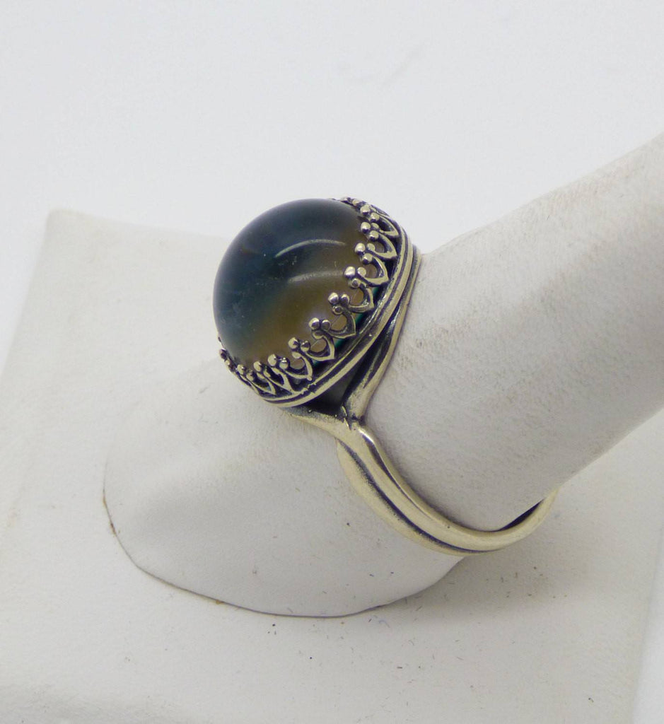 Round Mood Ring Sterling Silver Filigree Setting, Size 6.5 - Vintage Lane Jewelry