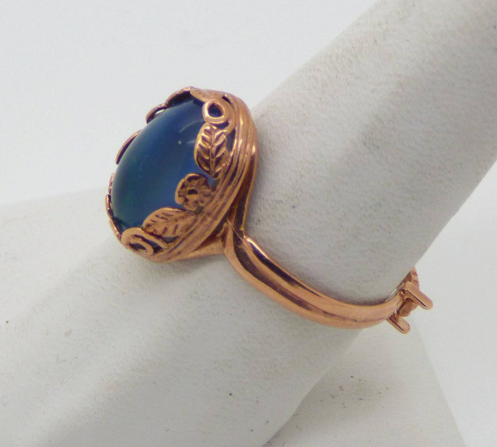 Mood Ring 24K Rose Gold Plated Brass Ring Setting with Twigs and Flowers - Vintage Lane Jewelry