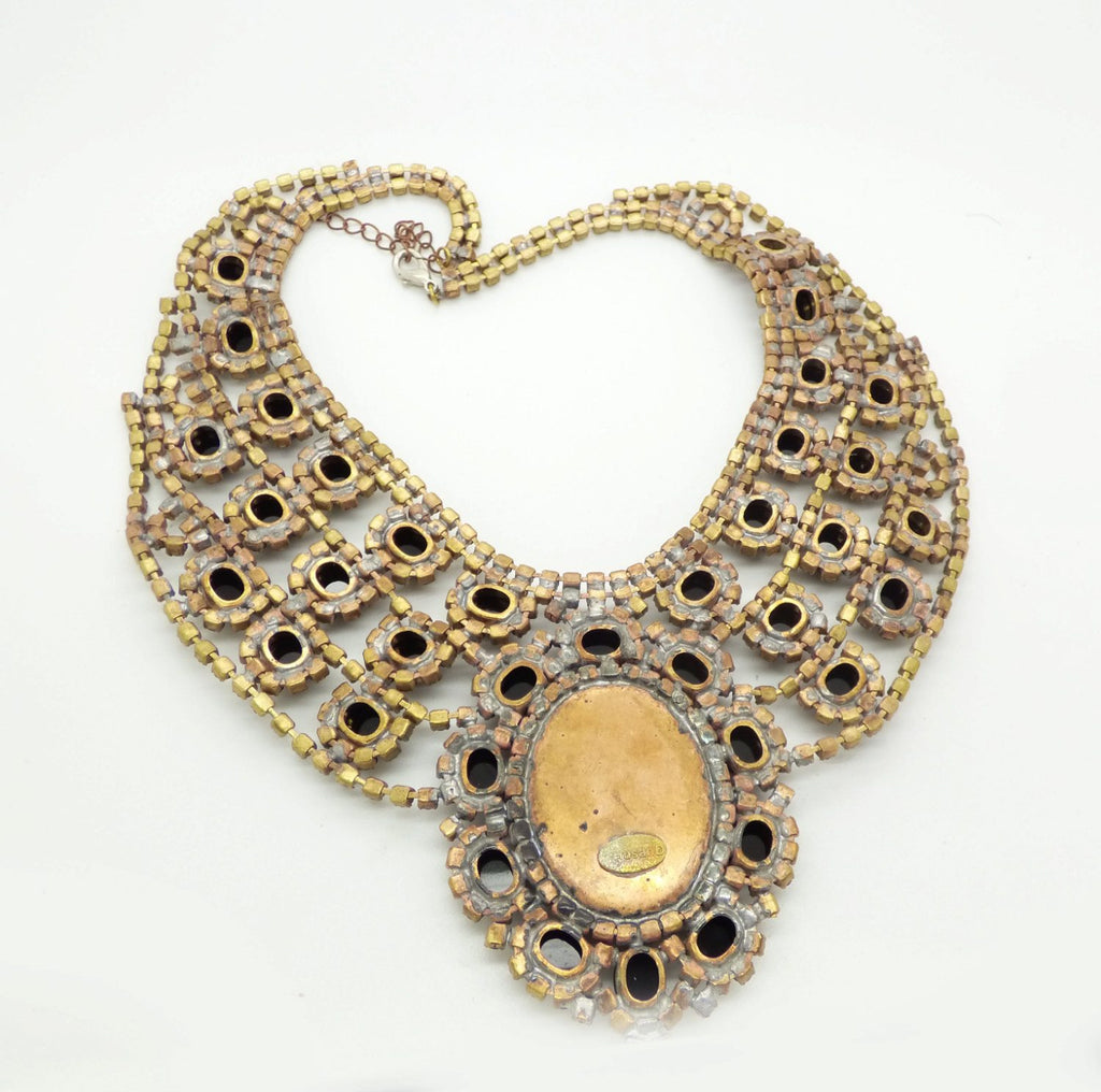 Husar D Czech Glass Cameo Black Cabochon Necklace - Vintage Lane Jewelry