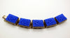 Vintage Art Deco Blue Molded Floral Glass Panel Book Chain Bracelet - Vintage Lane Jewelry