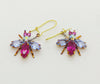 Czech Glass Rhinestone Fly Earrings, Pink and Lavender - Vintage Lane Jewelry