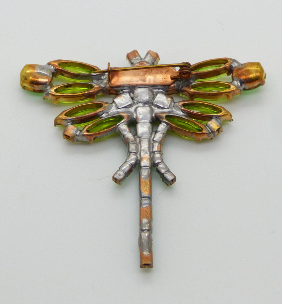 Czech Green Rhinestone Dragonfly Pin - Vintage Lane Jewelry