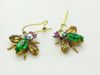 Czech Glass Rhinestone Fly Earrings, Green and Pale Yellow - Vintage Lane Jewelry