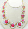 Glass Daisies Pink and White Gold Tone Necklace - Vintage Lane Jewelry