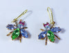 Czech Glass Rhinestone Fly Earrings, Green and Lavender - Vintage Lane Jewelry