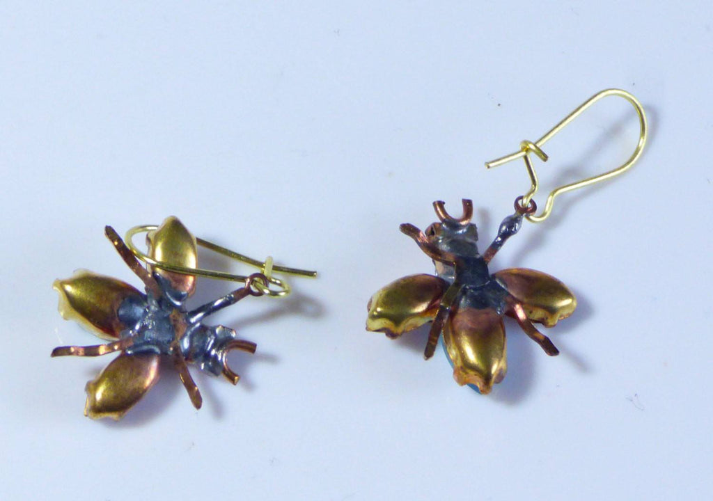 Czech Glass Rhinestone Fly Earrings, Purple and Blue - Vintage Lane Jewelry
