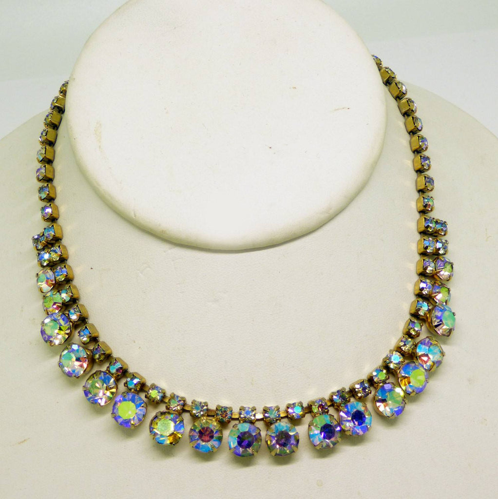 Vintage Weiss Borealis Rhinestone Necklace and Dangling Clip Earring Set - Vintage Lane Jewelry