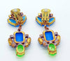 Czech Blue and Green Neon Clip Earrings - Vintage Lane Jewelry