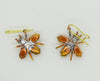 Czech Glass Rhinestone Fly Earrings, Brown and Opaque Amber - Vintage Lane Jewelry