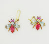 Czech Glass Rhinestone Fly Earrings, Pink and Mint Green - Vintage Lane Jewelry