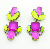 Czech Pink and Yellow Neon Pierced Style Earrings - Vintage Lane Jewelry