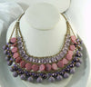 Miriam Haskell Dangling Purple and Pink Glass Bead Bib Necklace - Vintage Lane Jewelry