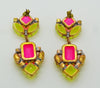 Czech Pink and Yellow Neon Japanned Pierced Style Earrings - Vintage Lane Jewelry